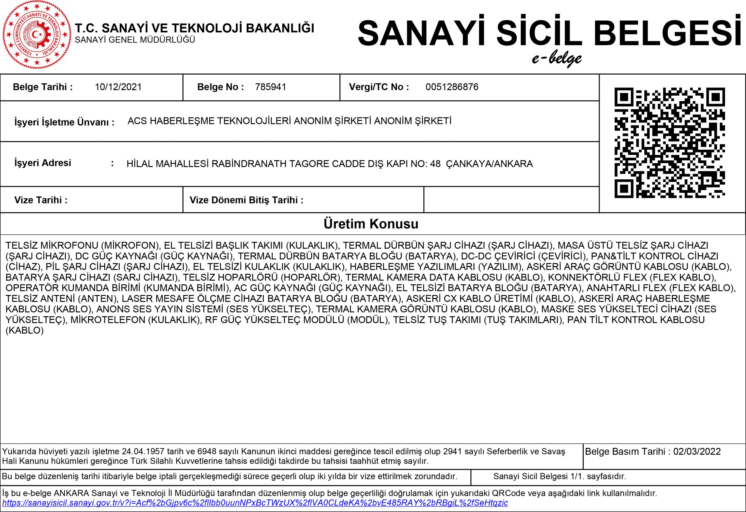 Sanayi Sicil Belgesi